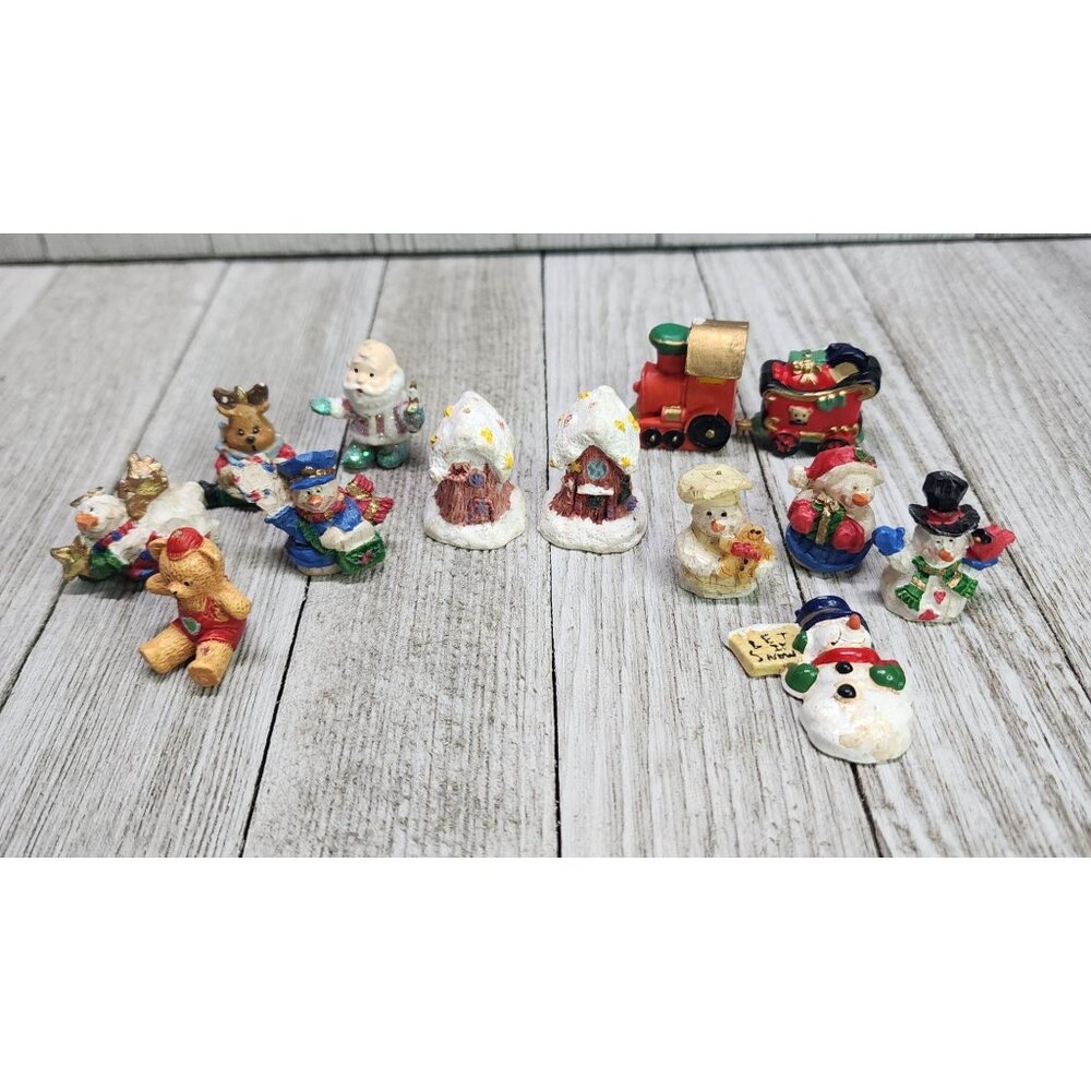Vtg Assorted Christmas Ornaments figure Snowman Bear Train Santa House Set of 13